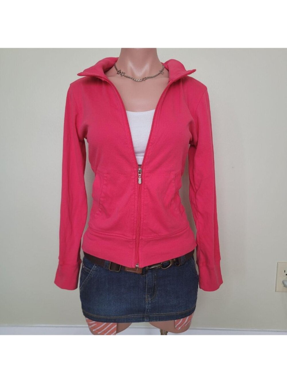 Hanes Handmade Resized Pink Cotton Y2k Vintage Yoga Track Zip-Up (S)